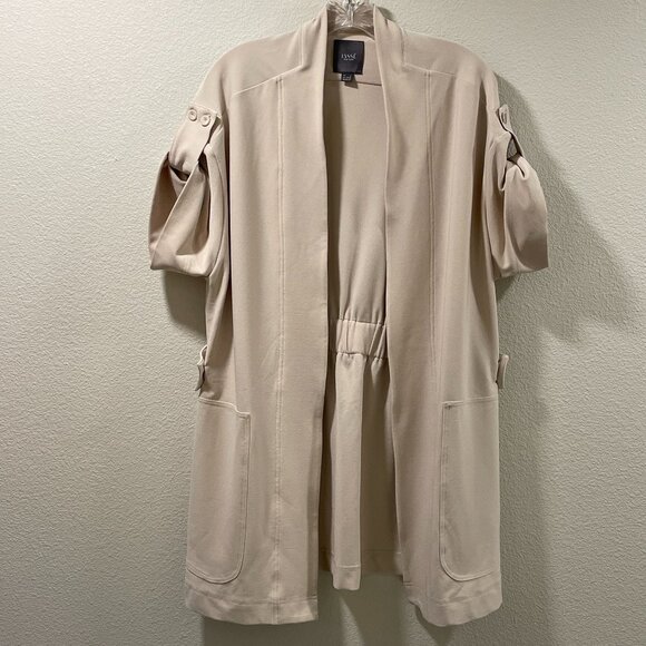 LYSSE "Ilaria" Short Sleeve Tunic Blazer Open Front Short Sleeve, Cream - L - Picture 1 of 15